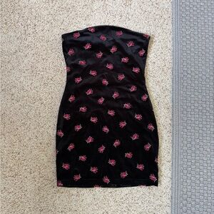 Forever 21 Black Strapless Dress with Pink Floral Design